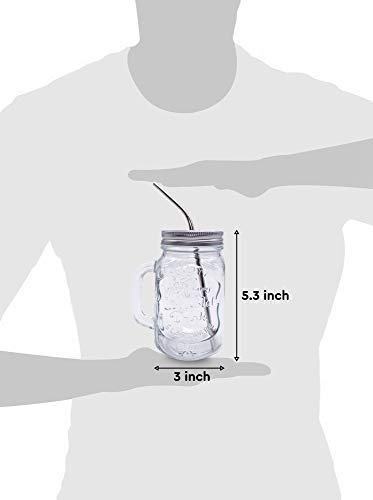 Home Suave Mason Jar Mugs With Handle, Regular Mouth, Colorful Lids With 2 Reusable Stainless Steel Straw, Set Of 2 (Pink), Kitchen Glass 16 Oz Jars,Refreshing Ice Cold Drink & Dishwasher Safe #TOP5
