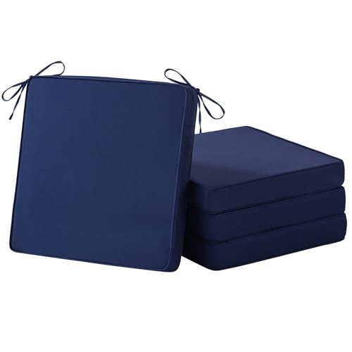 IASEAHK Outdoor Chair Cushions Set of 4, Waterproof Patio Chair Cushions, 19' x 19'x 3' Patio Cushion for Outdoor Furniture, Outdoors Seat Cushion for Patios Furniture with Handle and Ties, Navy Blue
