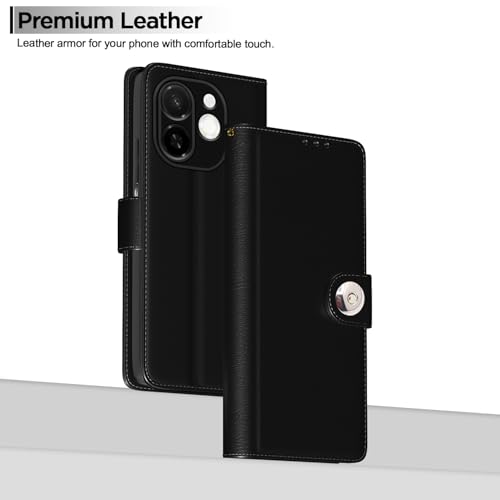 Image of Pikkme Flip Cover for Tecno Spark 30C 5G Leather Finish | Inside TPU with Card Pockets | Wallet Stand and Shock Proof | Complete Protection Button Flip Case(Black)