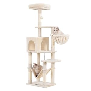 Hey-brother Arbre à Chat, Un Tour de Jeux pour Chats de 154 cm de Haut, Une Tour pour Chats avec Une Caverne pour Chat, Un Panier, Une Hamac et Une Plateforme Supérieure, Beige 0EMPJ005M