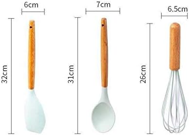 Kitchen Cooking Utensils Set of 9 Pieces Silicone Wooden Spatula Spoon Colander Shovel Cooking Utensil Kitchen Tool