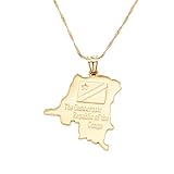 18K Democratic Republic of The Congo National Map Gold Plated DRC Kinshasa Pendant Necklace
