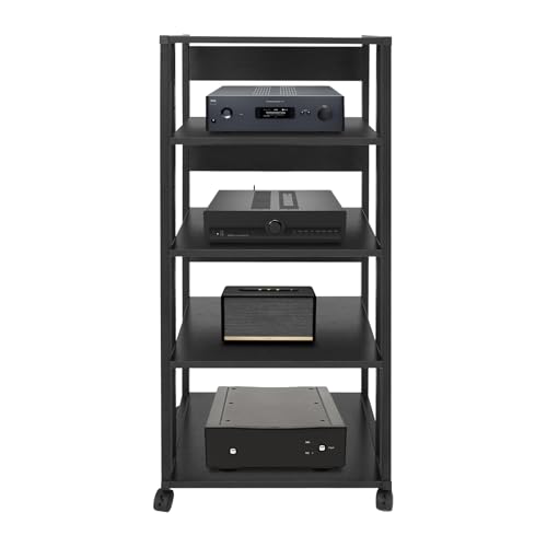 FALUSHAN 5-Tier AV Media Stand Rack,Heavy Duty Audio-Video Media Stand,Modern Stereo Cabinet Receiver Console Shelf,Metal Audio Rack with Storage Shelves for Home,Office,Theater