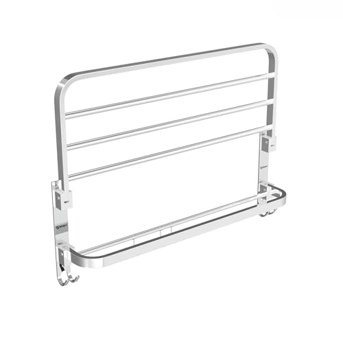 Image of GRIVAN Premium Stainless Steel Towel Stand in Bathroom | Foldable Bathroom Cloth Hangers for Wall | Towel Rack Holder in Bathroom Accessories Set (Silver Chrome, Pack of 2)