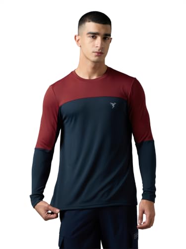 Image of TECHNOSPORT Men's Colourblock Slim Fit Round Neck T-Shirt TECHNOCOOL+ Half Sleeve Slip On Polyester for Gym Running Workout UPF50+ Anti Odour