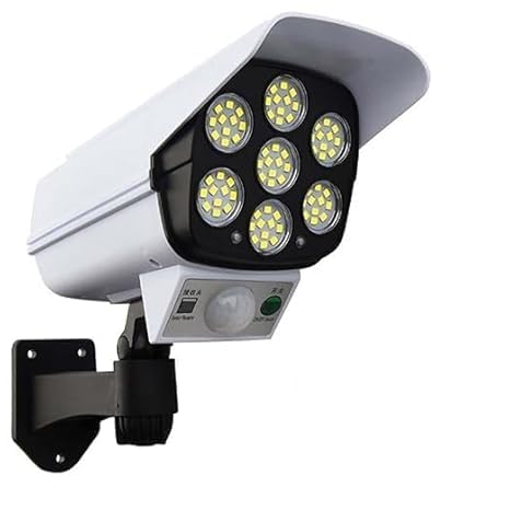 Solar Powered Dummy CCTV Security Camera | Fake Surveillance Camera with Blinking Red LED | Outdoor & Indoor Wall Mount | Home, Office & Shop Security (White)