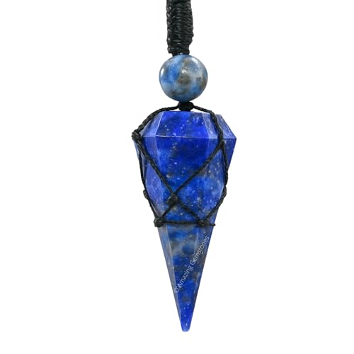 Amazing Gemstone Lapis Lazuli Crystal Jewelry for Men : Elegant and Stylish Men Jewelry, Unique Women Men Necklace with Lapis Lazuli Crystal Stone Holder Necklace Pendulum (Black Macrame)