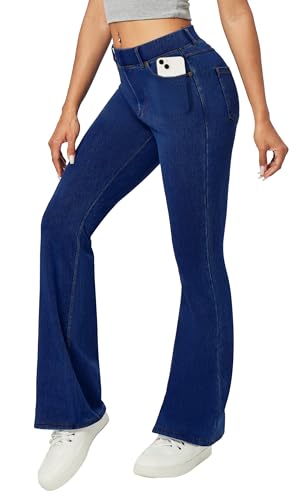 Heathyoga Flare Jeans for Women Trendy Stretchy Bell Bottom Jeans for Women Pull on Jeggings Tummy Control with Pockets