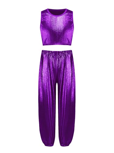 Danse hip hop ensemble shorts et hauts métalliques brillants pour fille et ballet