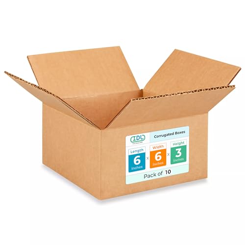 Small Moving &amp; Shipping Boxes 6x6x3 inches (10-Pack) - Extra Strength 200 lb vs Regular - Corrugated Moving Box, Made in USA - Heavy Duty Moving Box - Cardboard Box Small by IDL Packaging
