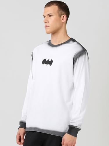 Image of Bewakoof X DC Batman Men's Cotton Printed Oversized Fit Full Sleeve Round Neck T-Shirt | Casual Wear | Street Wear | Oversized t Shirt for Men Cotton | Baggy