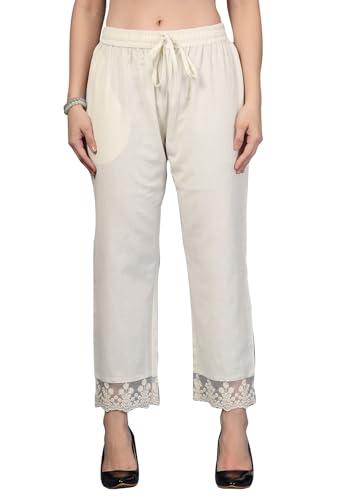 Image of Pistaa's Women's Pure Cotton Regular Hem Design Solid Palazzos