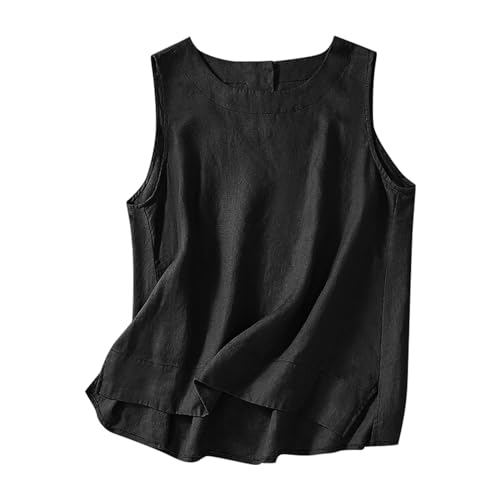 Womens Linen Tank Tops Cute Summer Sleeveless Cotton Linen Tops