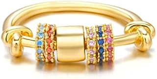GAUEIOUR Anxiety Rings,Anxiety Relief Colored Zircon Ring, Anxiety Copper Ring With Colored Roller Ball, Spinning Bead Meditation Anxiety Ring, Size 7, Decompression Jewelry Gift For Girls