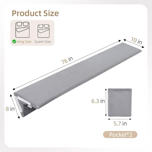 Image of Vekkia 2-in-1 King Bed Wedge Pillow for Headboard Gap, Fills 0-6 inch Gaps, Rotates for Two Angles & Heights, Pressure Lock Design Keeps in Place, Dual Side Pockets, Removable Cover,Gray, 76 inchx10 inchx8 inch