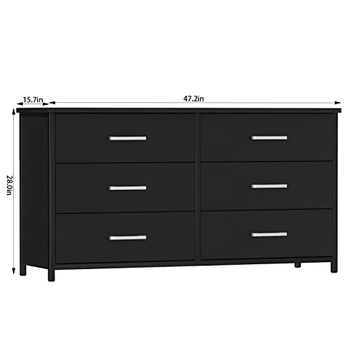 Ikeno 6 Drawer Double Dresser, Industrial Wood Dresser For Bedroom, Sturdy Steel Frame… #TOP3