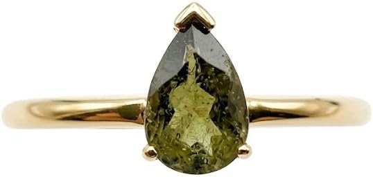 Natural Green Moldavite 18k Gold over Silver Engagement Ring Size 5, 6, 7, 8, 9
