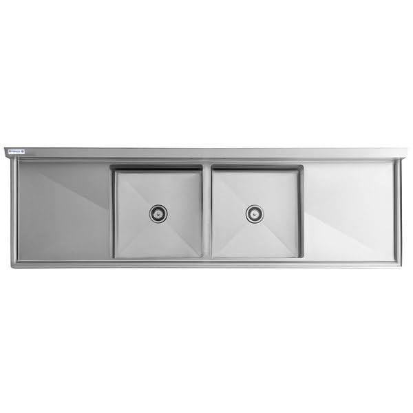 Image of EMPURA 98 inch Wide Stainless Steel Two Compartment Commercial Sink | Utility 24 inch x 24 inch Bowl for Restaurant Laundry Garage | (2) 24 inch Drainboard, 9.75 inch Backsplash, 98 inchW x 29.5 inchD x 44.25 inchH, 16 Gauge, NSF