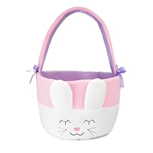 Plushible Bunny Easter Basket with Handle – Ideal for Baby’s 1st Easter, Toddlers, Boys, and Girls of All Ages, Perfect for Gifts and Treats