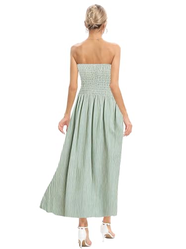 Image of Aigeman Women Strapless Tube Maxi Dress Flowy Swing Long Beach Sundress Sleeveless Boho Summer Dress with Pokets 330