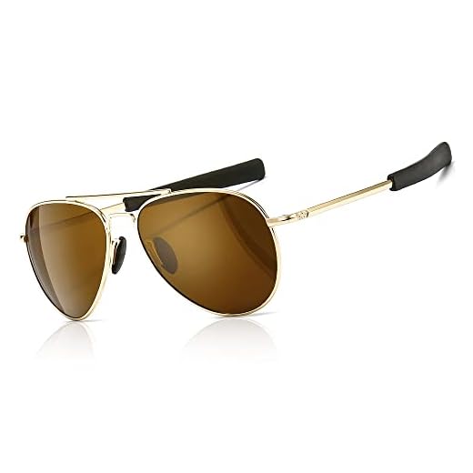 SUNGAIT Óculos de sol aviador masculino polarizado estilo militar 100% proteção UV400, Armação dourada/lente marrom