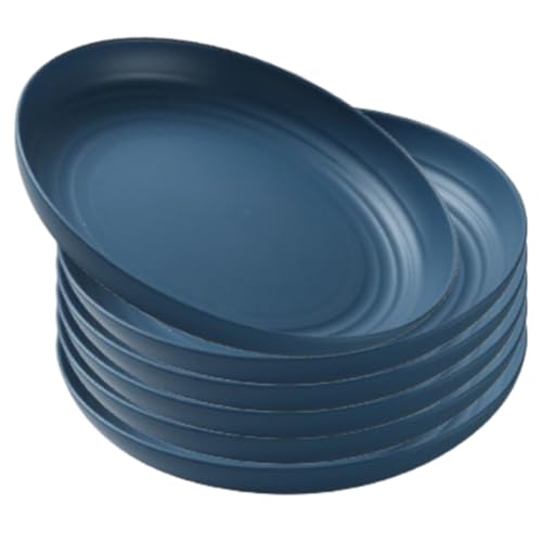 Image of YANCI 20 cm Large Deep Plastic Plates, Unbreakable and Reusable Light Weight Dinner Plates Pasta and Dumpling Bowl Microwave Safe BPA Free Dishwasher Safe, Set of 6, Blue