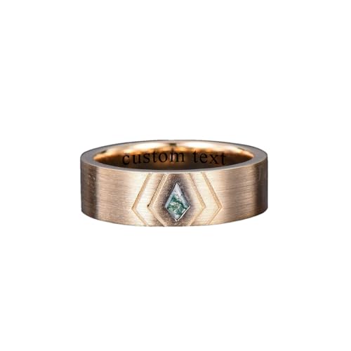 Moss Agate Ring Mens 925 Sterling Silver Custom Engraving Text Men's Wedding Rings Promise Ring Moss Agate Jewelry Gifts for Anniversary/Wedding/Engagement