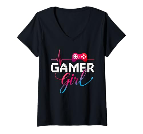 Mujer Diseño Gamer Girl Camiseta Cuello V