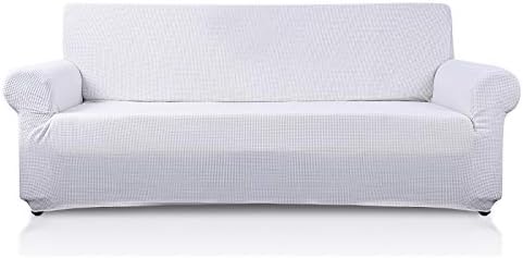 VanderHOME Stretch Sofa Slipcover Easy Fit Elastic Jacquard Fabric Couch Settee Slipcover Stretch Sofa Covers Couch Covers Thick Soft Non Slip Sofa Slipcovers Furniture Protector, Pillowcases, White