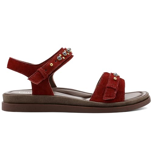 Image of UBFEN Womens Flat Sandals with Adjustable Back Strap, Arch Support | Beaded, Open Toe, Slingback, Casual, Comfortable for Walking, Vacation and Travel