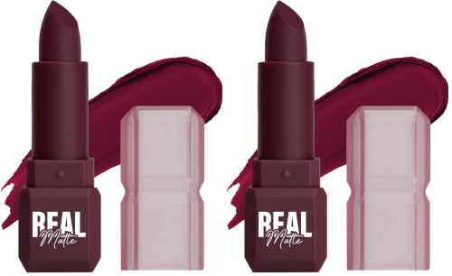 Image of Mila Beaute Real Matte Lipstick | Enriched With Rosehip Extract | Ultra Matte Finish & Long Lasting I Single Swipe, Lightweight & Comfortable - 23-MERLOT WINE (Pack of 2)