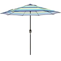 Blissun 9' Outdoor Patio Umbrella, Striped Patio Umbrella, Outdoor Table Umbrella, Market Umbrella with 8 Sturdy Ribs, Push Button Tilt and Crank (Blue and Green)