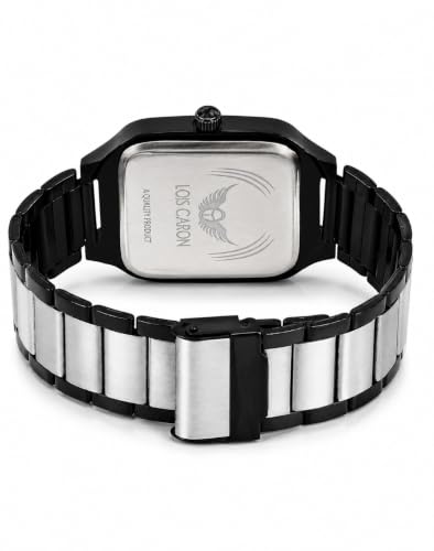 Image of LOIS CARON Black Two-Tone Square Analog Quartz Watch for Men /Boys Analog Wrist Watch Analog Watch - for Men LCS-8578
