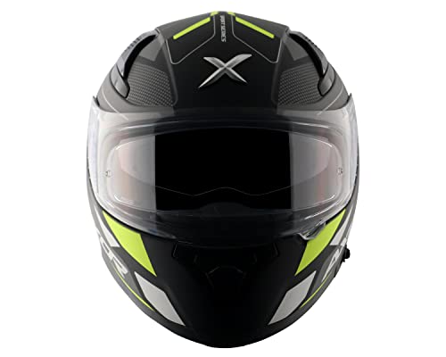 Image of Axor Apex Turbine ISI ECE DOT Certified Full Face Dual Visor Helmet for Men and Women with Pinlock Fitted Outer Clear Visor and Inner Smoke Sun Visor Dull Black Neon Grey Helmet-XL