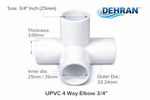 Image of DEHRAN UPVC 4-way Elbow 3 /4 inch inchi (25MM) Pipe Joint /Corner Heavy Duty UPVC Available for Greenhouse, Tent Connection,Furniture and Plumbing Projects White Color (5)