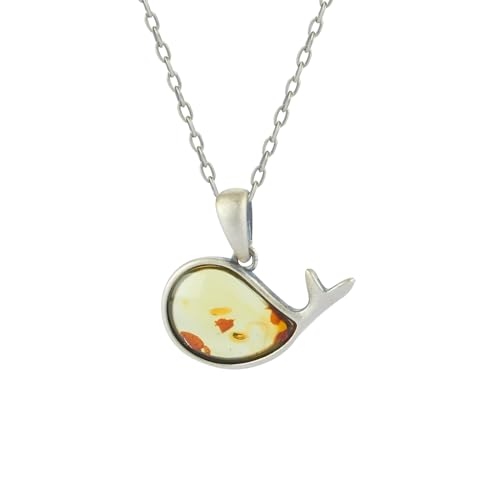 925 collar de ámbar natural del mar Báltico incrustado plata pura, diseño fresco pequeño delfín, colgante de piedra de energía ámbar pulido, caja de regalo de madera embalaje