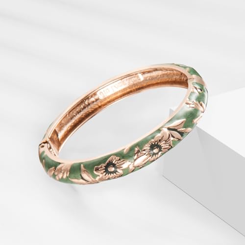Image of UJOY Vintage Jewelry Cloisonne Handcrafted Flower Enameled Gorgeous Rhinestone Hinged Cuff Bracelet Bangles Gifts 88A10