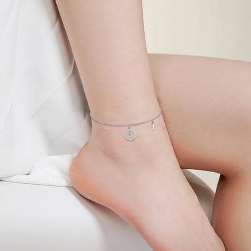 Image of VONALA Evil Eye Anklet 925 Sterling Silver Irish Celtic Knot /Witches Knot /Claddagh /Infinity Heart /Butterfly /Pineapple Chain Hotwife Anklet Foot Ankle Jewerly Gift for Women Mother Wife Sisters