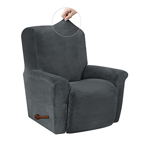 WEERRW Velvet High Stretch Recliner Chair Cover 1 Piece Recliner Couch Cover, Washable Furniture Protector with Non Slip Elastic Bottom for Kids and Pets, Dark Grey