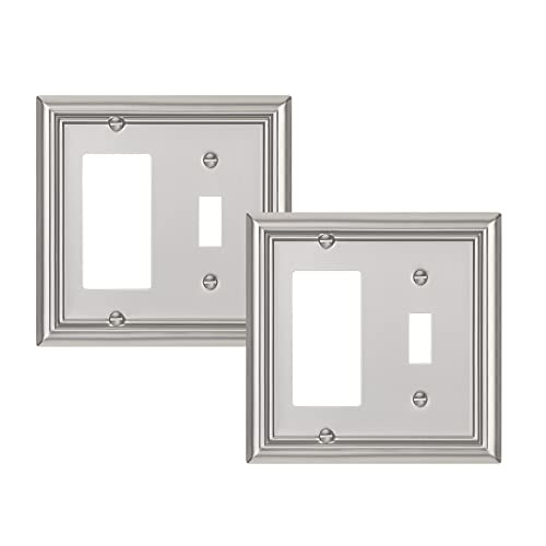 DEWENWILS Decorator Outlet Covers, Brushed Nickel Metal Light Switch Cover Plates, 4.92" x 3.14" Decorative Outlet Wall Plates, Switch Plate Covers for Home Decor, 2 Pack 1 Decorator 2PK Bru