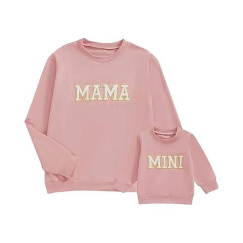 Mommy and Me Letter Bow Print Pullover Tops Mama and Mini Family Matching Outfits Fall Sweatshirt Clothes