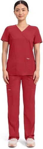 Cherokee Scrubs Top for Women Mock Wrap with 3 Pockets, Soft, 2-Way Stretch & Durable Fabric - WW610