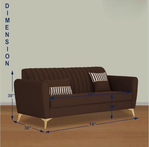 Image of MS Luxury FURNITRE Premium Luster 3-1-1 Sofa Set | Velvet Suede Fabric | 3-Year Warranty | Color Beige with Golden Legs & Striped Pattern Cushion wit Centre tabule Free (Brown, 3 seatar)