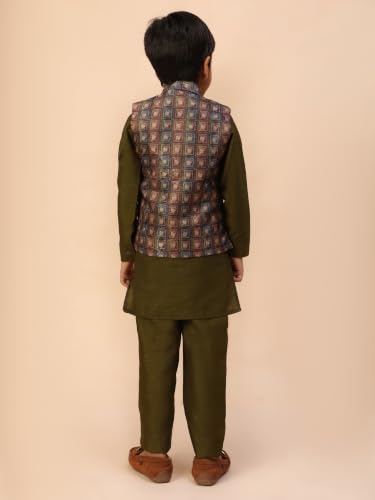 Image of Pro-Ethic Style Developer Kids Kurta Set For Boys With Waist Coat, Ethnic Wear for Diwali, Eid, Raksha Bandhan, Jacquard, Floral Print (Pack of 1)