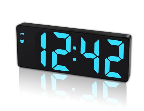 Digital Alarm Clock with Mirror LED Display, Adjustable Brightness, Snooze Mode, Sound Activated, 12/24H Time Format, Bedside Clock for Bedroom, Kids, Office (Blue)