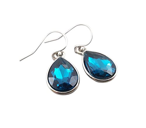 December Birthstone Earrings - Blue Topaz Crystal Sterling Silver Teardrop Earrings