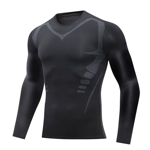 CEAeis Ionic Shaping Sportswear, Mens Slimming Body Shaper Vest, Compression Long Sleeve Athletic Workout Shirt for Men (Black-1,XL)