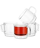 BTaT- Double Walled Stackable Glass Coffee Mugs, 12 oz, Set of 4, Glass Coffee Cups with Handle, Insulated Clear Coffee Mug for Hot and Cold Beverages, Cappuccino, Latte, Tea, Americano