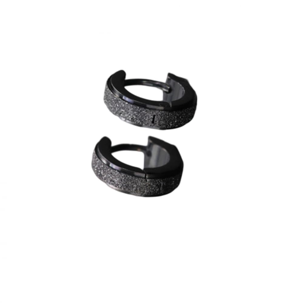 bling queen Men's Stainless Steel Black Frosted Glitter Hoop Stylish Earrings-picture-6