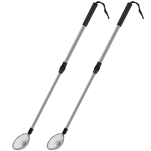 2PCS Beach Sand Sifter, Shell Scooper for Beach with Long Handle, Seashell Hunting Rock Sifting Tool, Beach Scoop for Beachcombing Shark Teeth Sifter, 21.3 to 32.6in Telescoping Beach Shovel for Beach